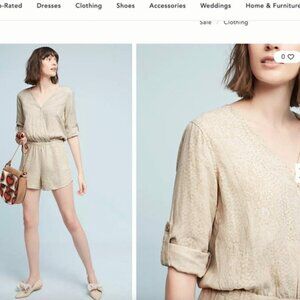 Anthropologie Cloth & Stone Dahl romper snakeskin long sleeves cream small